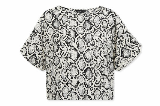 F&F Women’s Black Animal Print Tunic Blouse UK 12 3/4 Sleeve
