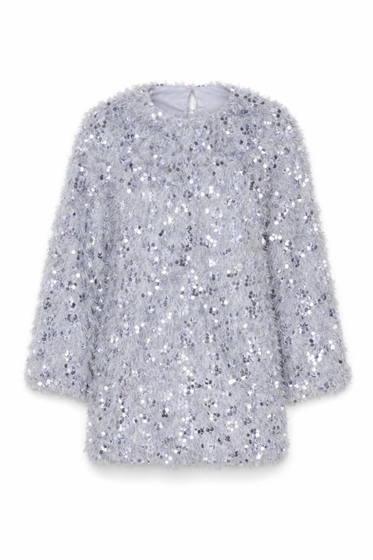 Vera & Lucy Women Silver Sequin Shift Party Dress M