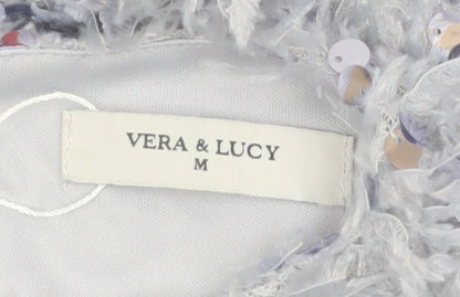 Vera & Lucy Women Silver Sequin Shift Party Dress M