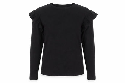 F&F Girls Black Long Sleeve Ruffle Ribbed Pullover Top 12-13 Years