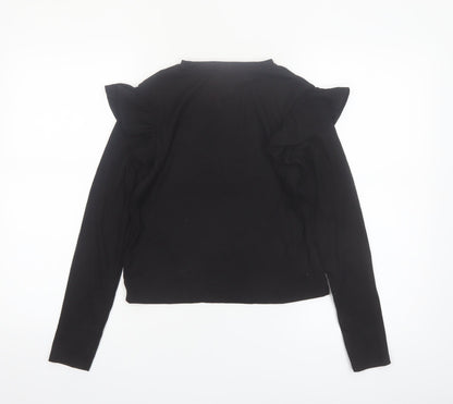 F&F Girls Black Long Sleeve Ruffle Ribbed Pullover Top 12-13 Years