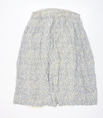 Theomiles Womens Blue Floral Silk Midi A-Line Skirt Size 12