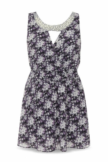 Miss Real Women’s Purple Floral Beaded Skater Dress Size 14
