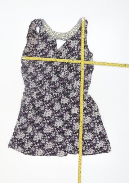 Miss Real Women’s Purple Floral Beaded Skater Dress Size 14