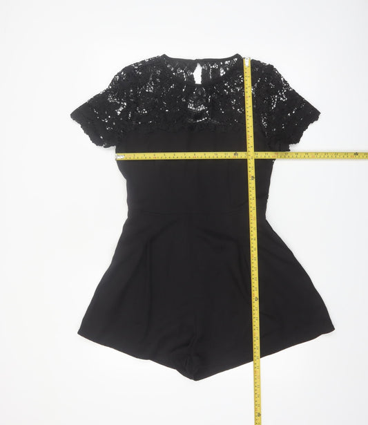 SHEIN Women's Black Lace Short Sleeve Playsuit Size 10