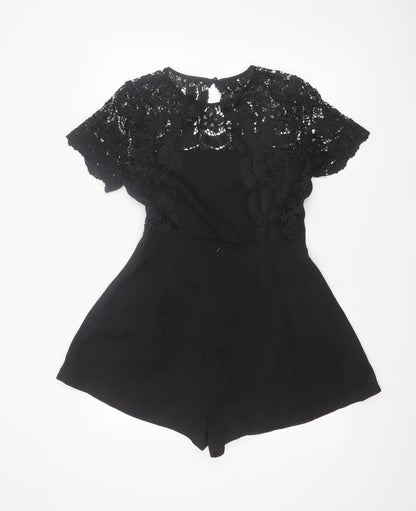 SHEIN Women's Black Lace Short Sleeve Playsuit Size 10