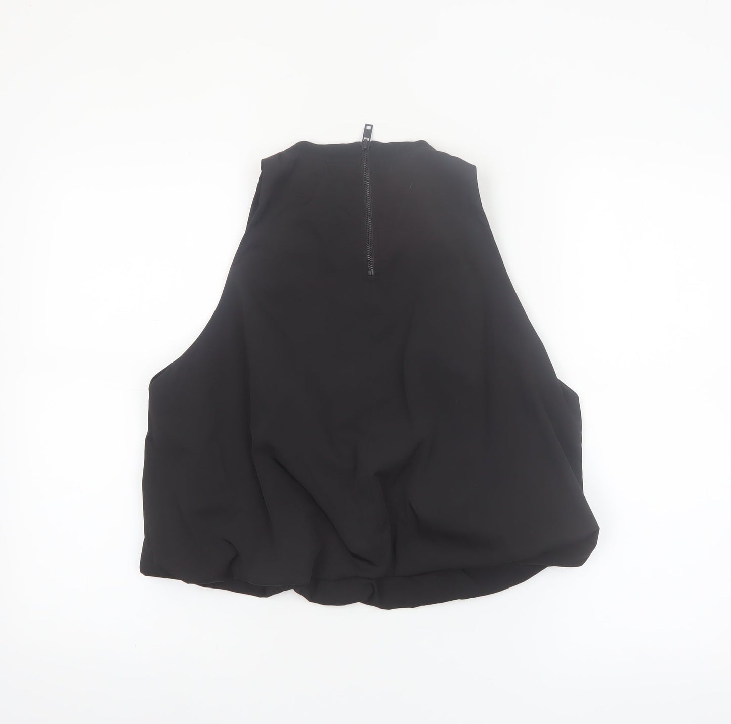 Zara Women Black Cropped Sleeveless Tank Top L Classic Zip Detail