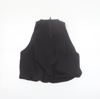 Zara Women Black Cropped Sleeveless Tank Top L Classic Zip Detail