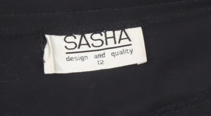 Sasha Womens Black Size 12 Pencil Skirt Cotton Stretch Workwear