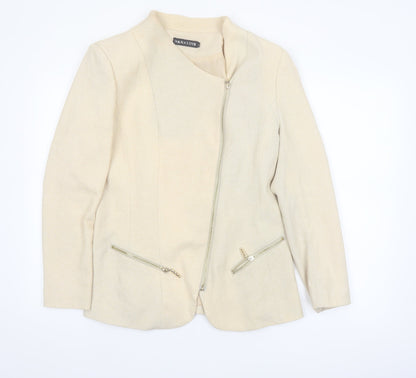 Nana Love Womens Beige L Slim Fit Biker Jacket with Zipped Pockets