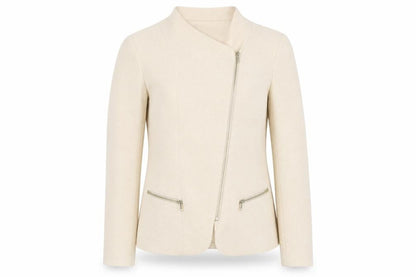 Nana Love Womens Beige L Slim Fit Biker Jacket with Zipped Pockets