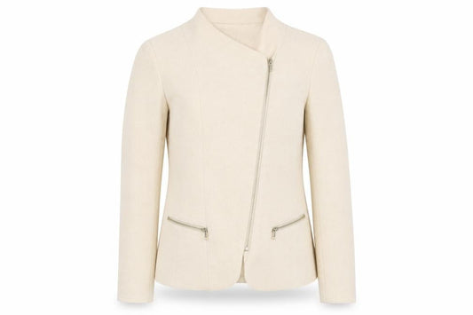 Nana Love Womens Beige L Slim Fit Biker Jacket with Zipped Pockets