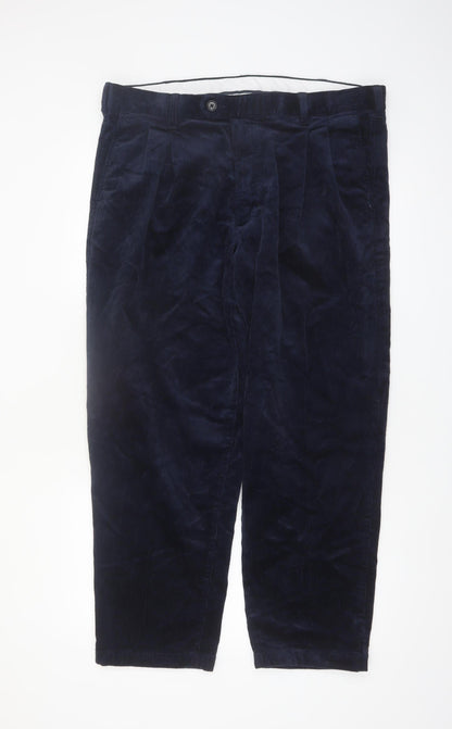Marks and Spencer Men's Navy Corduroy Pleated Trousers 38W 29L
