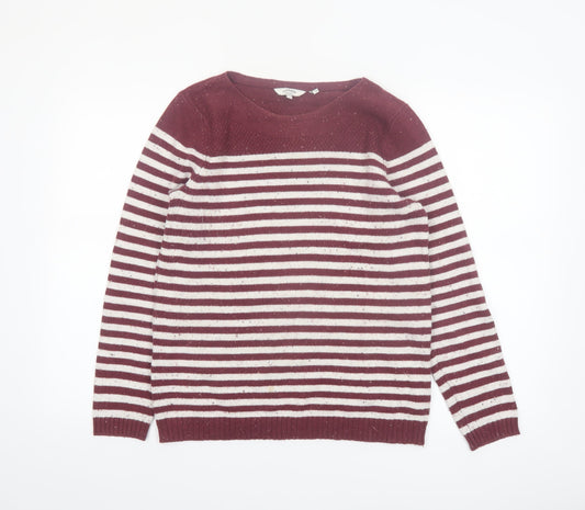 FatFace Womens Red Striped Cotton Acrylic Pullover Jumper Size 12