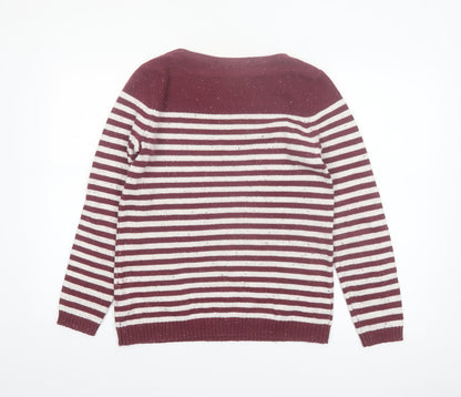 FatFace Womens Red Striped Cotton Acrylic Pullover Jumper Size 12