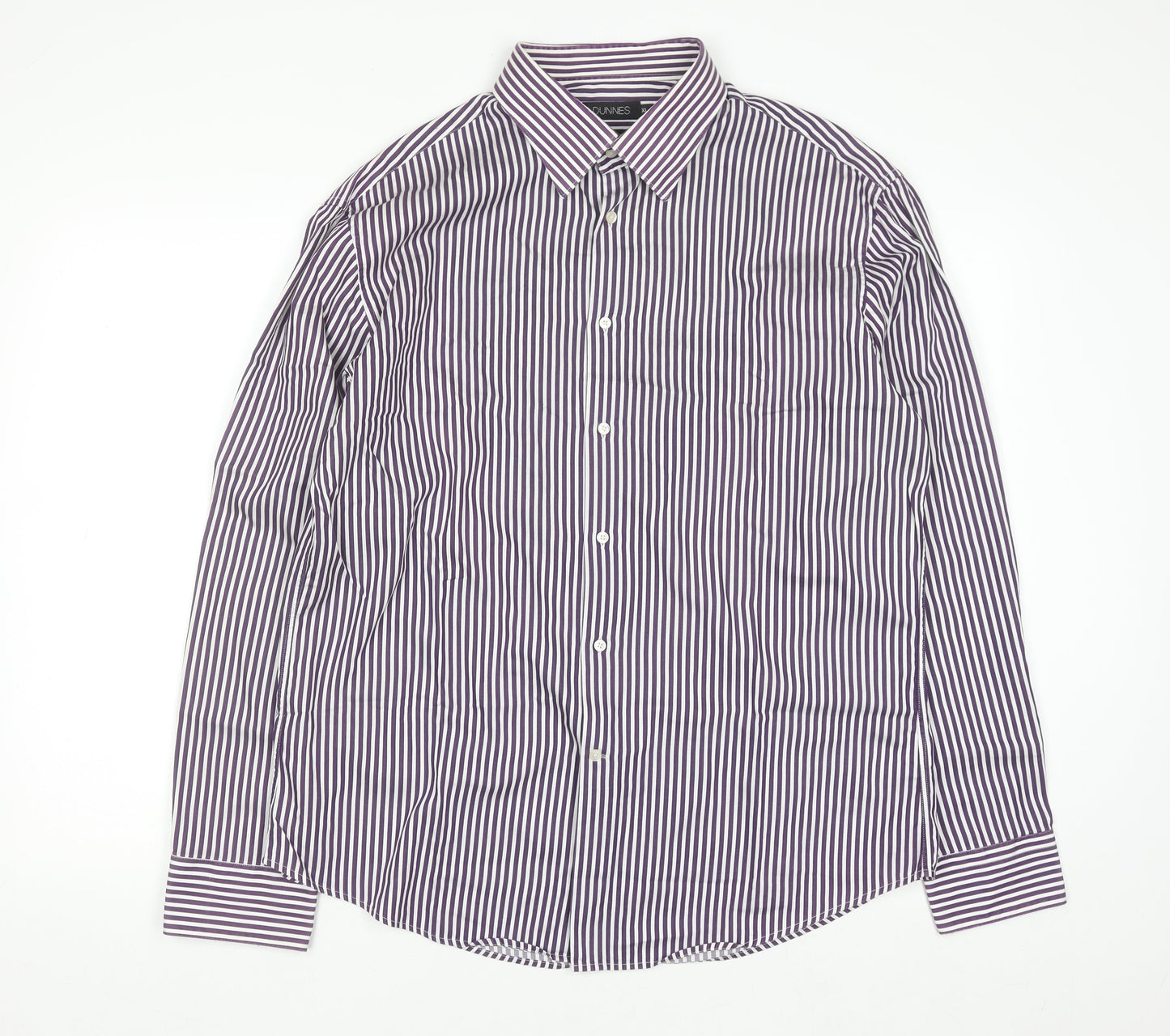 Dunnes Men's Purple Striped Cotton Button-Up Shirt XL