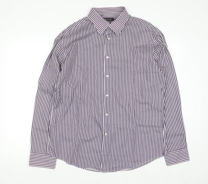 Dunnes Men's Purple Striped Cotton Button-Up Shirt XL
