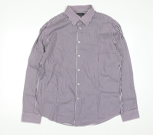 Dunnes Men's Purple Striped Cotton Button-Up Shirt XL