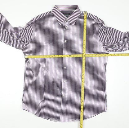 Dunnes Men's Purple Striped Cotton Button-Up Shirt XL