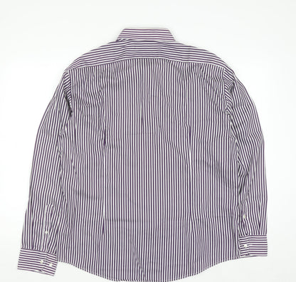 Dunnes Men's Purple Striped Cotton Button-Up Shirt XL