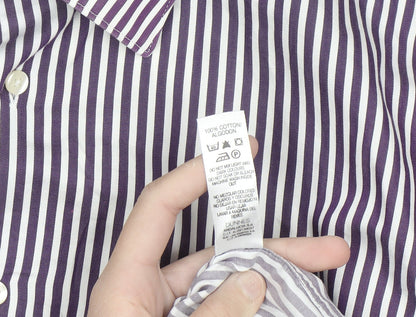 Dunnes Men's Purple Striped Cotton Button-Up Shirt XL