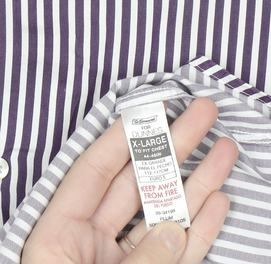 Dunnes Men's Purple Striped Cotton Button-Up Shirt XL