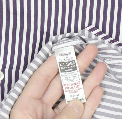 Dunnes Men's Purple Striped Cotton Button-Up Shirt XL