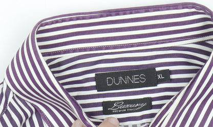 Dunnes Men's Purple Striped Cotton Button-Up Shirt XL