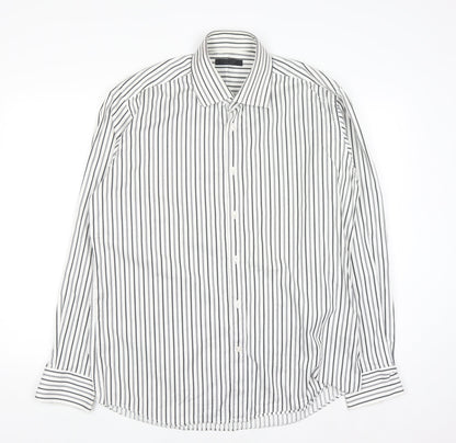 Jack & Jones Men’s White Striped Regular Fit Long Sleeve Cotton Shirt XL