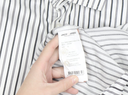 Jack & Jones Men’s White Striped Regular Fit Long Sleeve Cotton Shirt XL