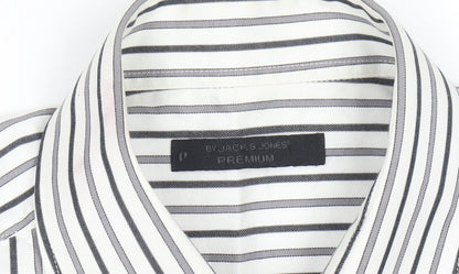 Jack & Jones Men’s White Striped Regular Fit Long Sleeve Cotton Shirt XL