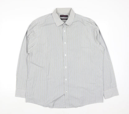 Oliver Thomas Men's Grey Striped Cotton Long Sleeve Button-Up Shirt Size 17
