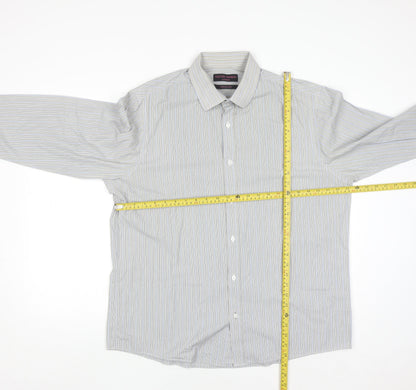 Oliver Thomas Men's Grey Striped Cotton Long Sleeve Button-Up Shirt Size 17