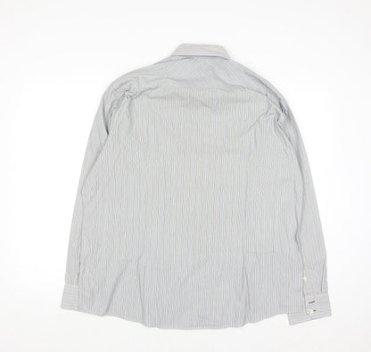 Oliver Thomas Men's Grey Striped Cotton Long Sleeve Button-Up Shirt Size 17