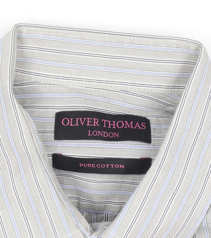 Oliver Thomas Men's Grey Striped Cotton Long Sleeve Button-Up Shirt Size 17