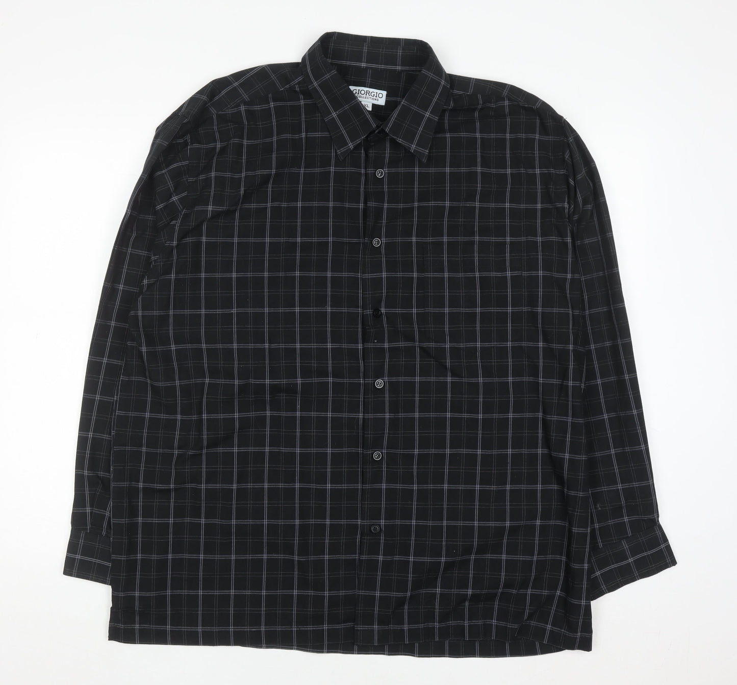 Giorgio Collections Men's Black Check Long Sleeve Button-Up Shirt XL