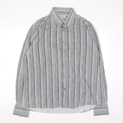 Jack & Jones Men’s Grey Striped 2XL Cotton Button-Up Shirt