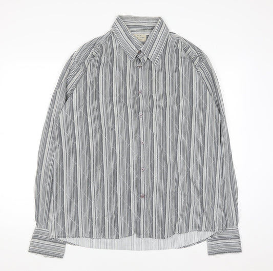 Jack & Jones Men’s Grey Striped 2XL Cotton Button-Up Shirt