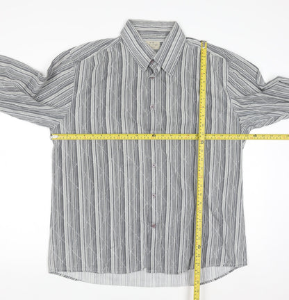 Jack & Jones Men’s Grey Striped 2XL Cotton Button-Up Shirt