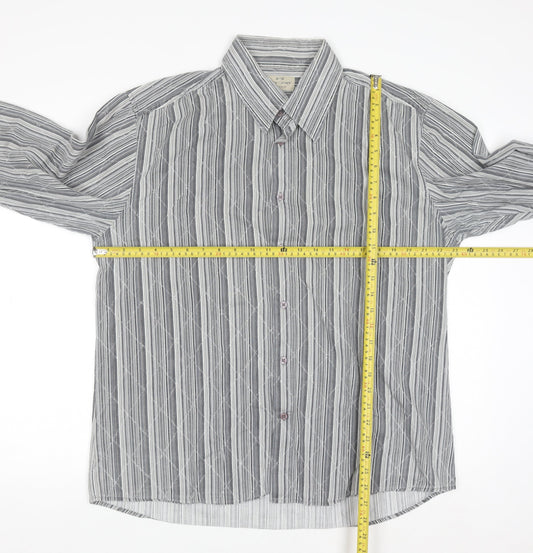 Jack & Jones Men’s Grey Striped 2XL Cotton Button-Up Shirt