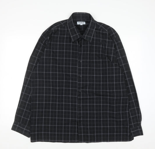 Giorgio Collections Men's Black Check Long Sleeve Button-Up Shirt XL