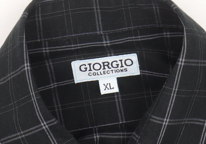 Giorgio Collections Men's Black Check Long Sleeve Button-Up Shirt XL