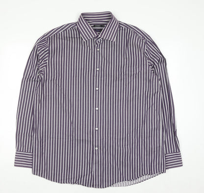 Dunnes Men’s Purple Striped Cotton Long Sleeve Button-Up Shirt XL