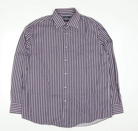 Dunnes Men’s Purple Striped Cotton Long Sleeve Button-Up Shirt XL