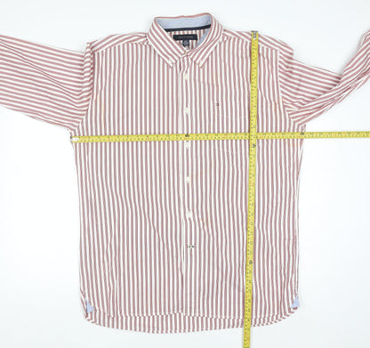 Tommy Hilfiger Men’s Red Striped Button-Down Cotton Shirt L