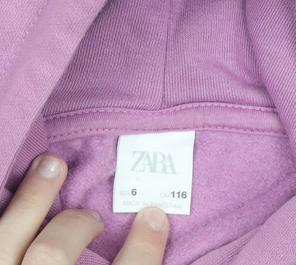 Zara Girls Purple Embroidered Pullover Hoodie - Size 6 Years