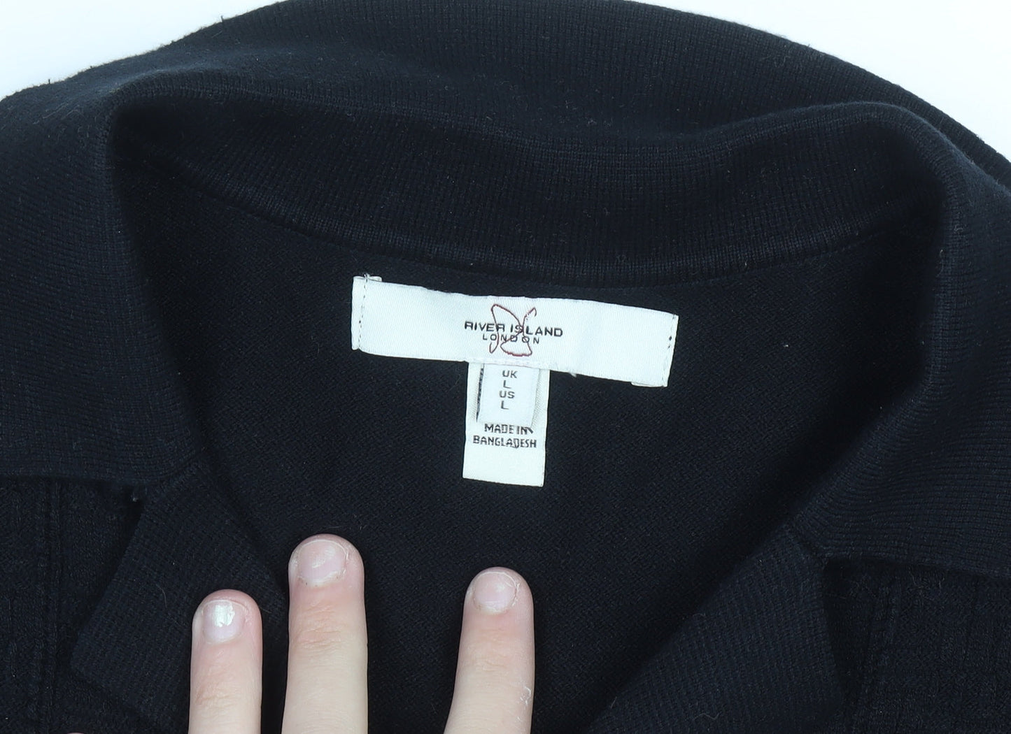 River Island Men’s Black Short Sleeve Collared Knit Polo Shirt Size L