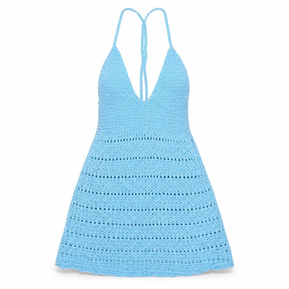 Collusion Women Blue Crochet Sleeveless V-Neck Pullover Jumper UK 12