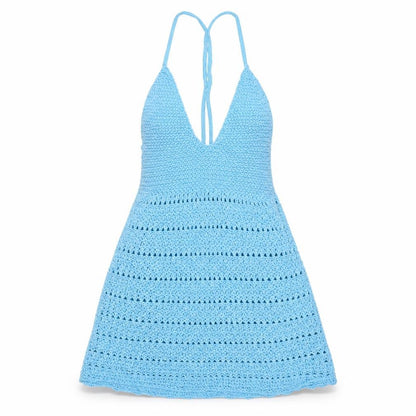 Collusion Women Blue Crochet Sleeveless V-Neck Pullover Jumper UK 12
