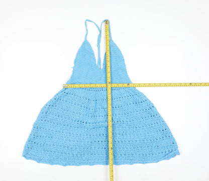 COLLUSION Women Blue Crochet Sleeveless V-Neck Pullover Jumper UK 12